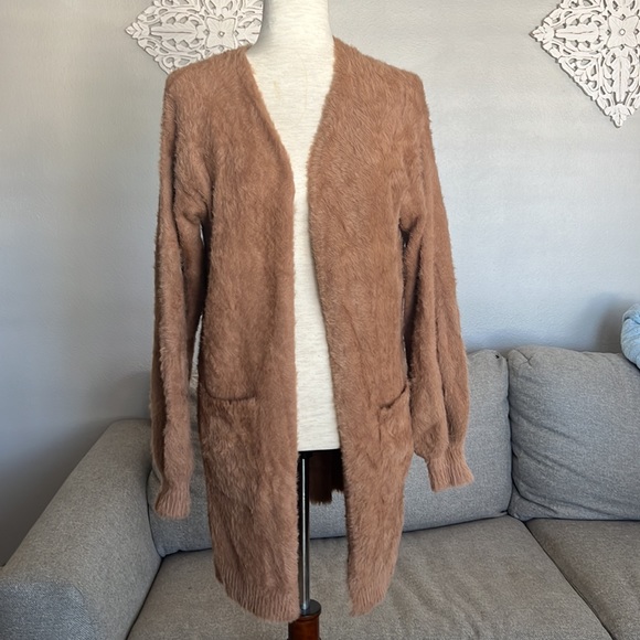 Lulu’s Sweetly Yours Brown Eyelash Knit Cardigan Sweater - Picture 4 of 12